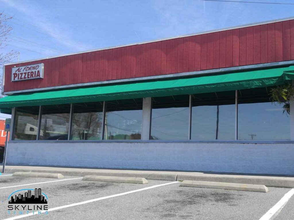 exterior commercial building restaurant with 3M Night Vision 25 window tint