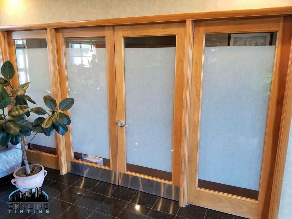 office doors with 3M Fasara Straight Washi decorative film installed