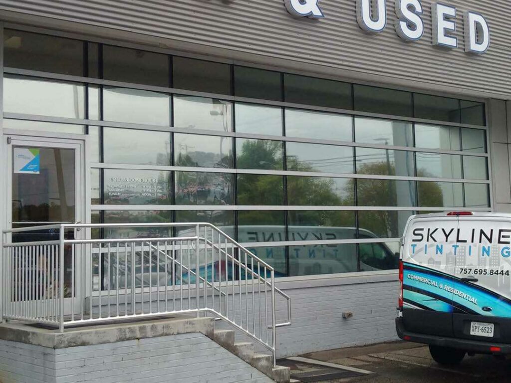 reflective mirror tint installed on commercial building