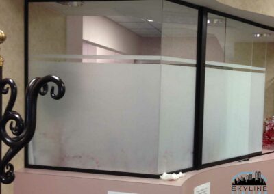 receptionist's office with white frost privacy tint installed